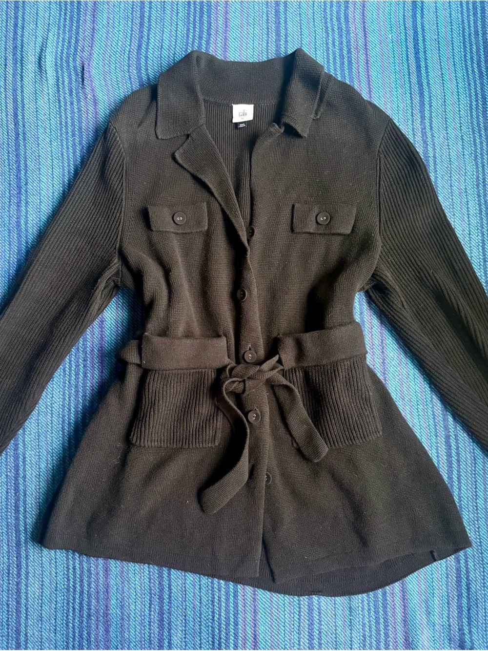Black Knit Belted Cardigan - Women
